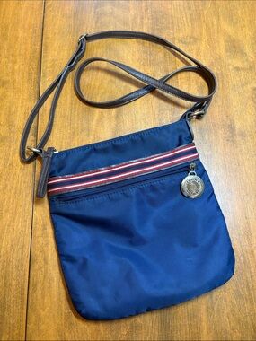 Tommy Hilfiger Navy Nylon Crossbody Bag with Striped and Leather Accent